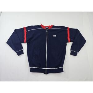 70s/80s FILA Knit Jacket, Blue, Embroidered Logo Sz L